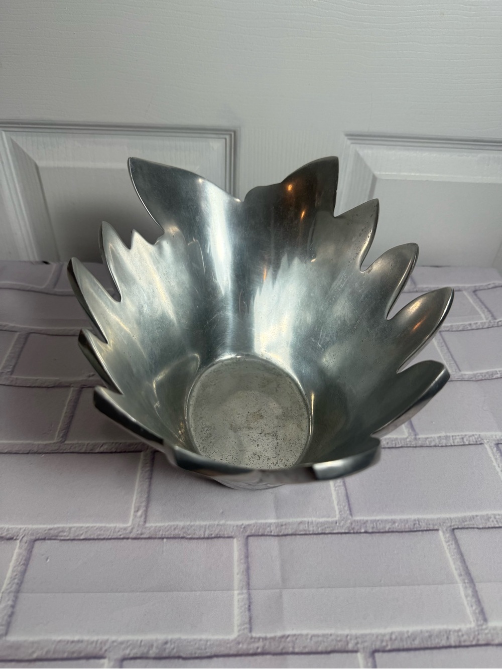 Pottery Barn Barona Silver Leaf Bowl Decorative Centerpiece 11” - Picture 6 of 13